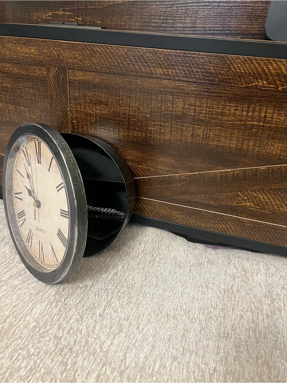 Vintage Style Round Wall Clock with storage compartment